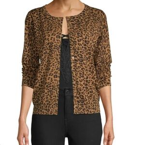 Time and Tru Leopard Print Button Down Cardigan Sweater Size Small